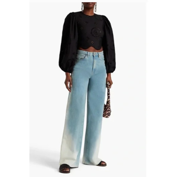 Ganni Broderie Anglaise Cropped Balloon Sleeve Top Black Summer Eyelet Lace - Picture 13 of 14